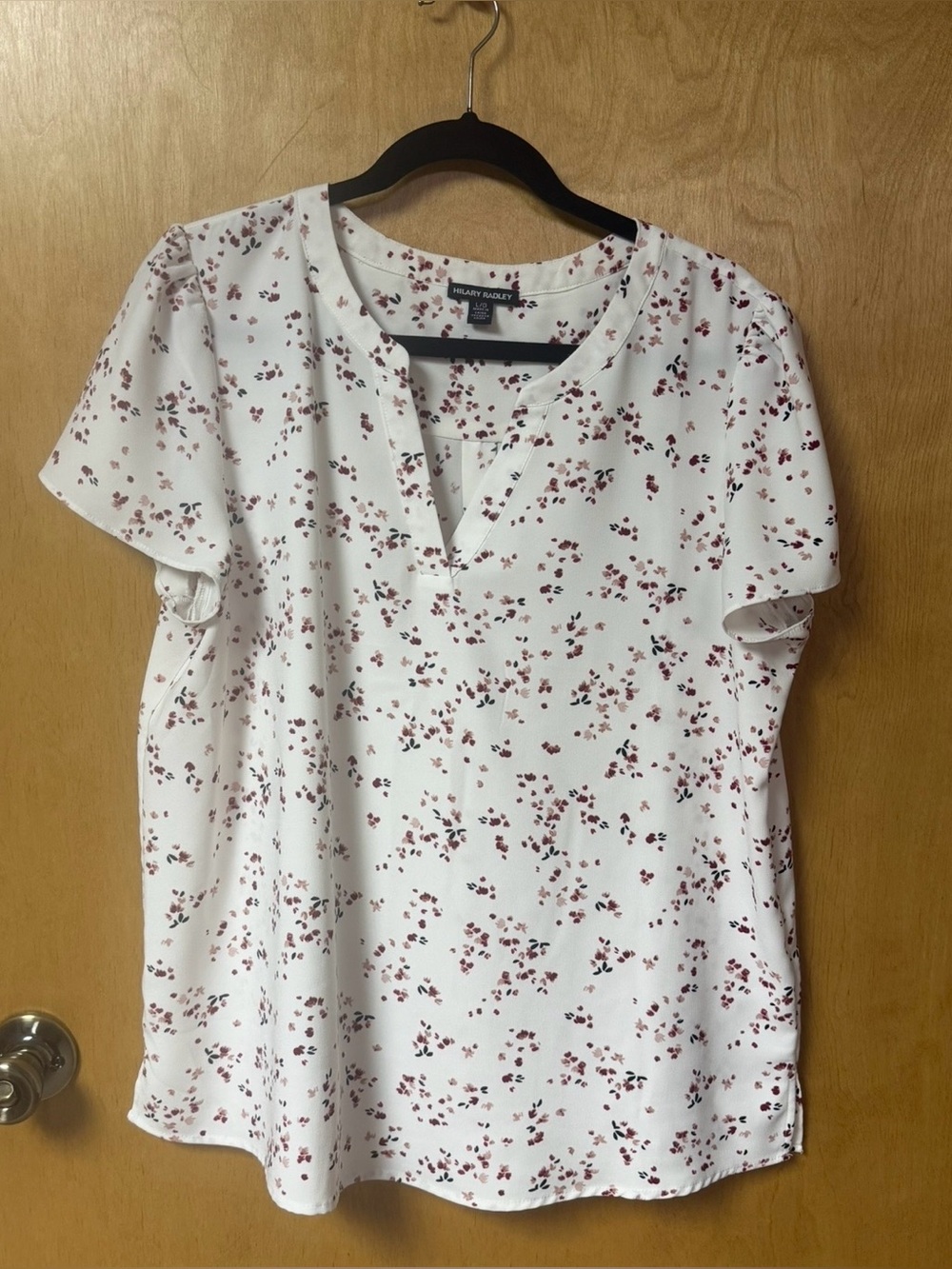Hilary Radley White Floral Split-Neck Blouse